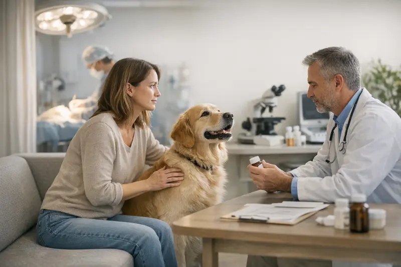 Hund beim Tierarzt - Unterschied OP-Schutz und Hundekrankenversicherung Ein Hund beim Tierarzt während einer Untersuchung für eine Hundekrankenversicherung.