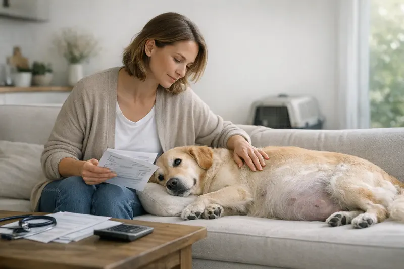 Tierarztbesuch zur Hundekrankenversicherung Ein Hund beim Tierarzt, während einer Untersuchung zur Absicherung von Gesundheitskosten.