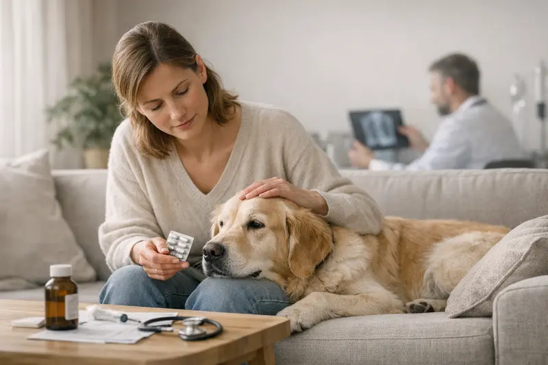 Tierärztliche Vorsorge für Hunde Ein gesunder Hund bei einer tierärztlichen Untersuchung, die Vorsorge und Versicherung verdeutlicht.