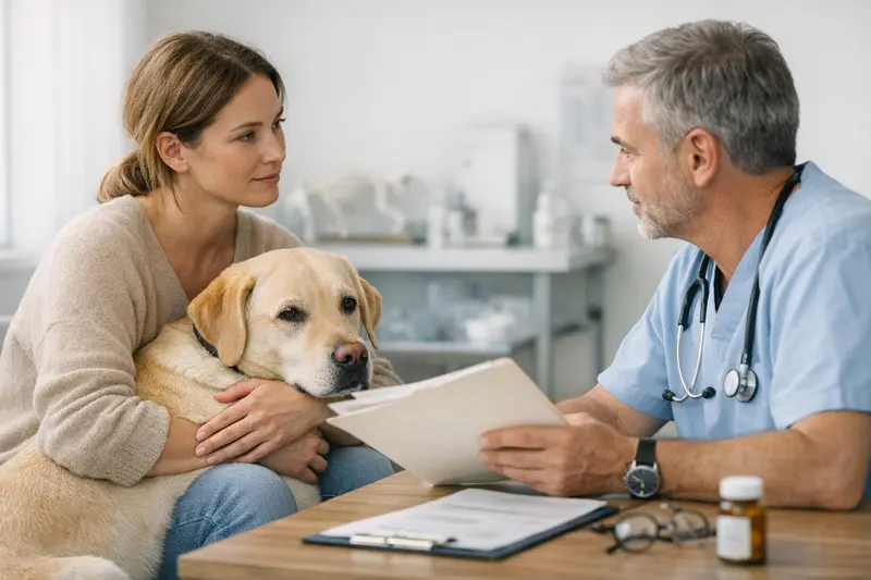 Hund beim Tierarzt zur Untersuchung Ein Hund beim Tierarzt zur Gesundheitsuntersuchung.