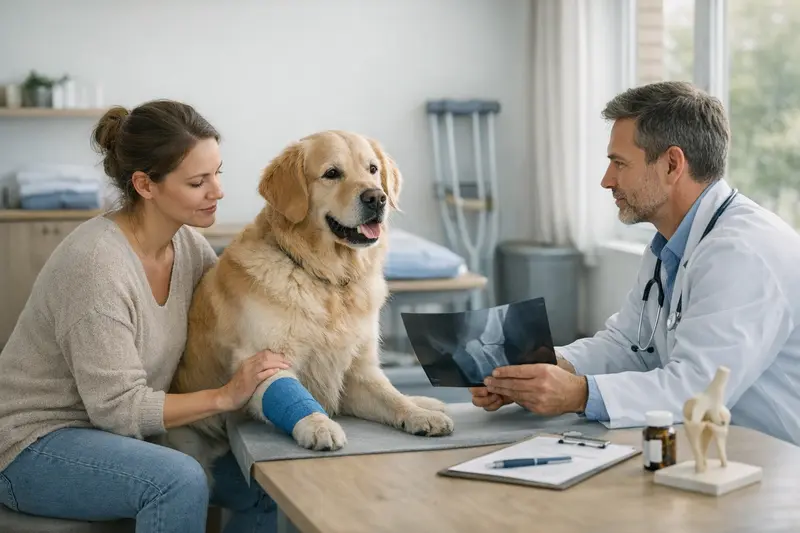 Ein Hund erhält eine physiotherapeutische Behandlung für Lahmheit.