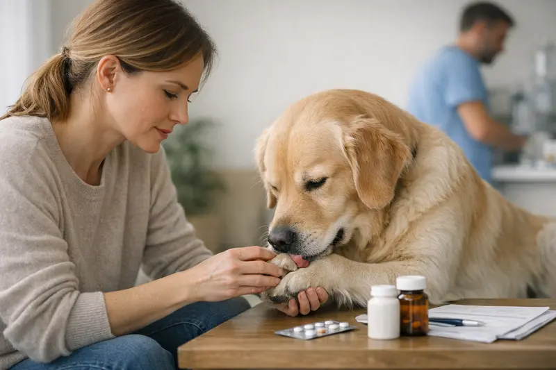 Tierarztuntersuchung Hund Tarifvergleich Ein Hund wird von einem Tierarzt untersucht, dabei werden wichtige Tarifdetails besprochen.