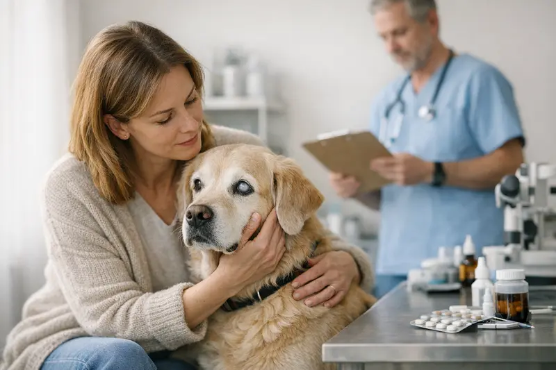 Untersuchung beim Tierarzt Ein Hund beim Tierarzt zur Untersuchung von Augenproblemen
