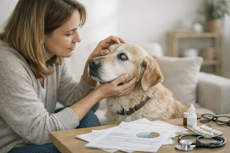 Tierarztbesuch für Augenbehandlungen Ein Hund beim Tierarzt, der auf Augenbehandlungen untersucht wird.