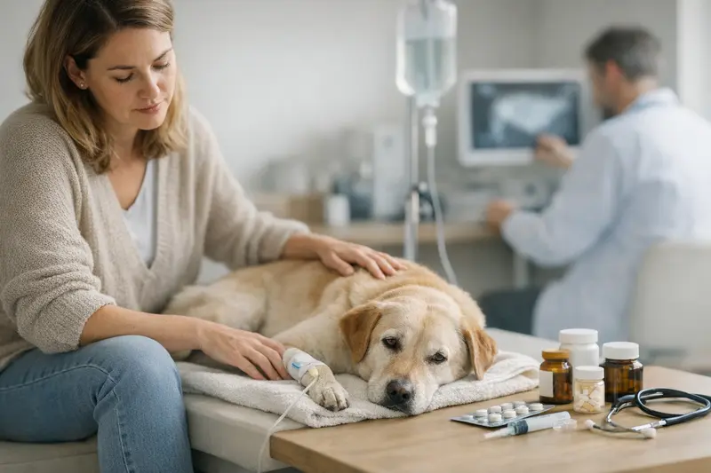 Bild einer Hundeklinik, die diagnostische Untersuchungen für Magen-Darm-Beschwerden durchführt.