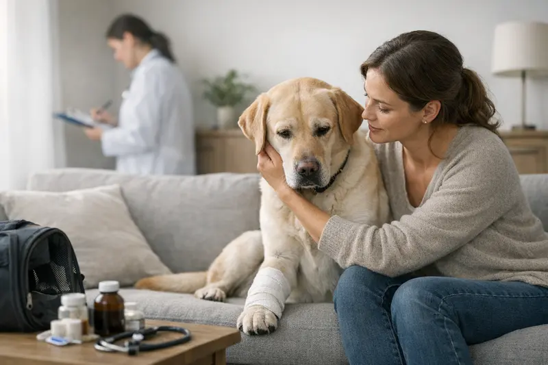 Hundehaftpflicht und Tierarztkosten Ein Hund, der sich beim Spielen im Garten verletzt und Tierarztkosten verursacht, was in einem Haftpflichtfall nicht abgedeckt ist.