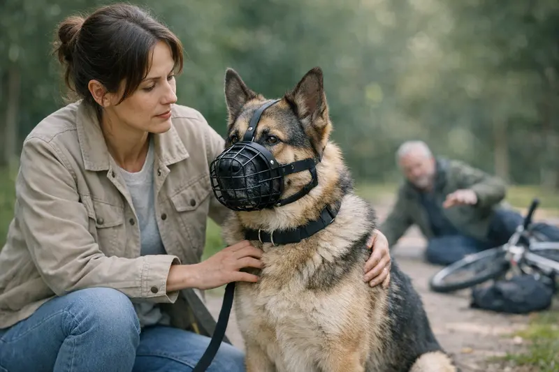 Hundehaftpflicht Maulkorb Haftung Hunde mit Maulkorb, die friedlich im Park sitzen, während ihr Halter eine Frage zur Haftung stellt.