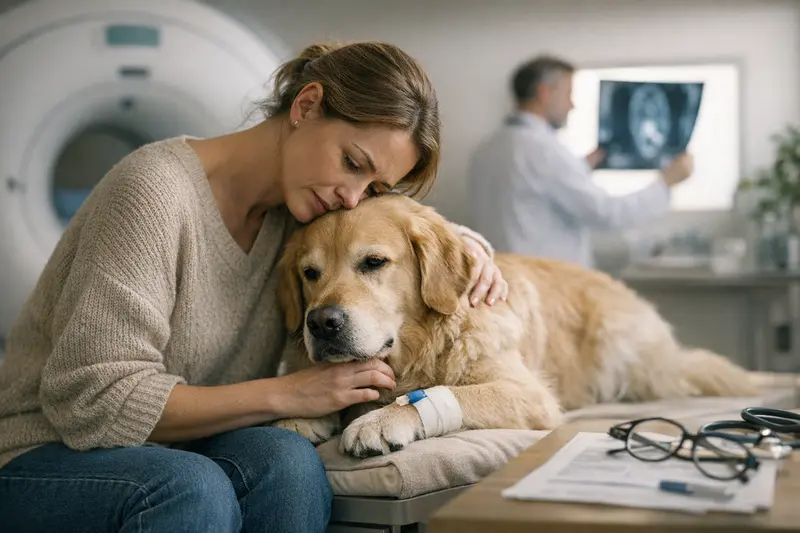 Hund beim Tierarzt während einer MRT-Untersuchung zur Diagnose von Gesundheitsproblemen.