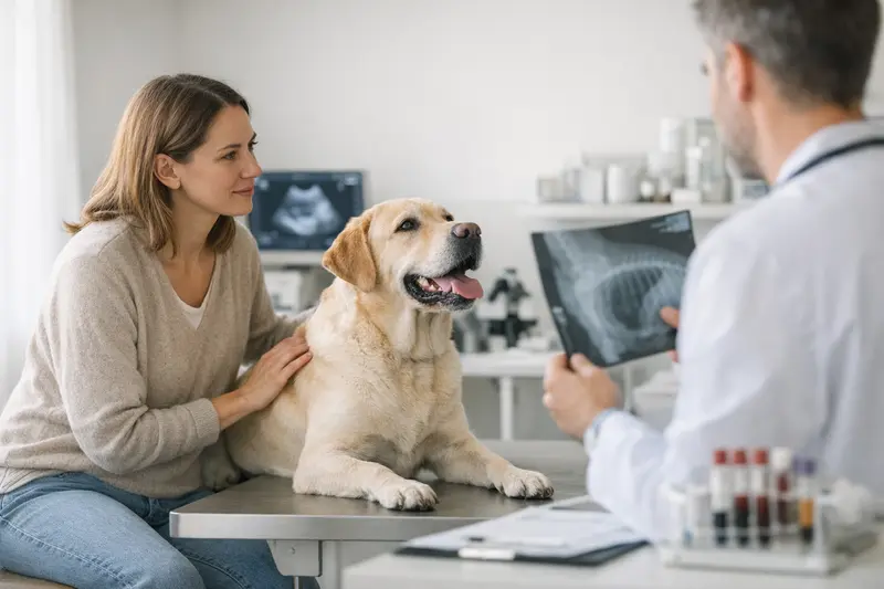 Diagnostik beim Hund – Wichtig für die Kosten Tierarzt bei der Durchführung einer Diagnostik bei einem Hund, um mögliche gesundheitliche Probleme zu erkennen.
