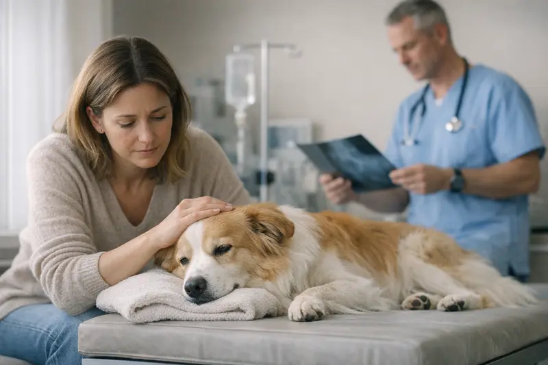 Tierärztliche Untersuchung bei neurologischen Symptomen Tierarzt untersucht Hund mit neurologischen Symptomen zur schnellen Diagnostik.