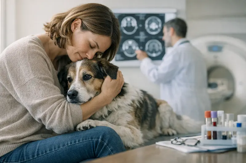 Tierarzt untersucht Hund mit neurologischen Symptomen auf mögliche Ursachen