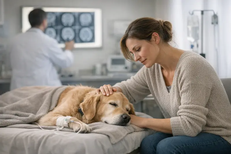 Tierarztbesuch zur Diagnose neurologischer Symptome bei Hunden Ein Hund, der beim Tierarzt untersucht wird, um neurologische Symptome zu diagnostizieren.