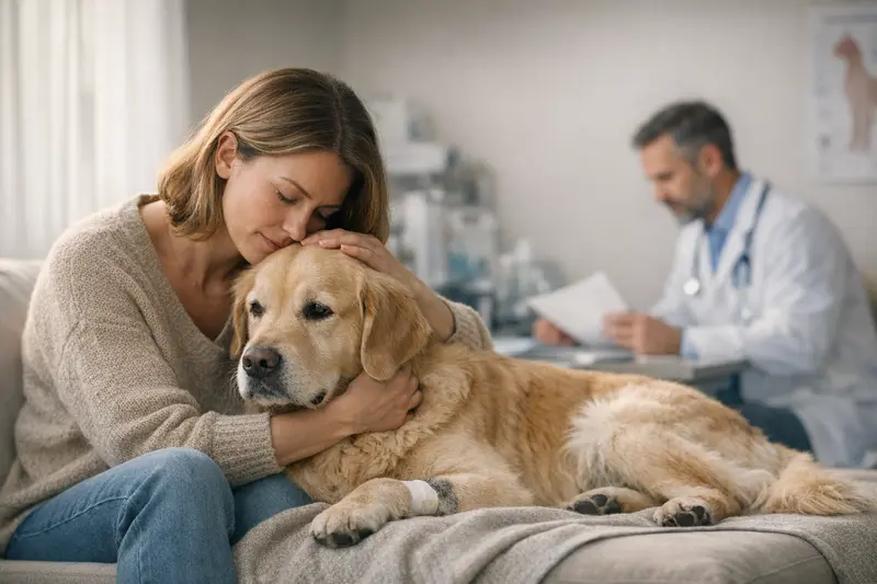 Ein Hund beim Tierarzt, der eine Untersuchung wegen neurologischer Symptome erhält.