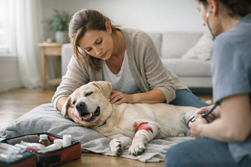 Hund Notfalluntersuchung beim Tierarzt Ein Hund mit Atemnot wird von einem Tierarzt untersucht, was für Tierhalter wichtig ist zu wissen, wenn es um Notfälle geht.