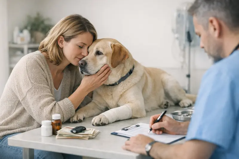 Ein Hund wird beim Tierarzt untersucht, um gesundheitliche Risiken frühzeitig zu erkennen.