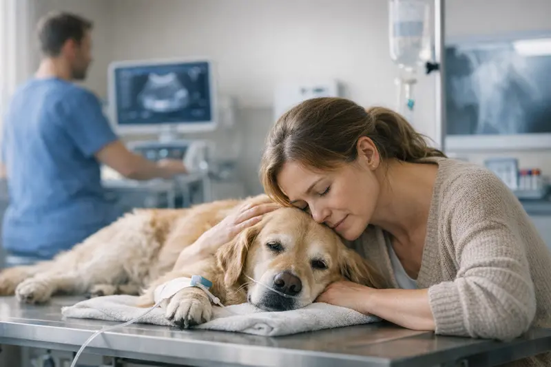 Tierarztkosten im Notfall Tierarzt untersucht einen Hund in einer Notfallsituation.