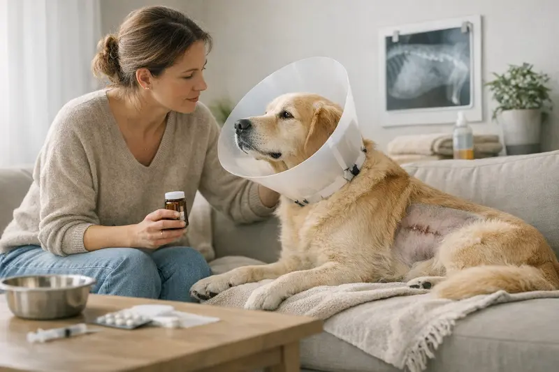 Tierarztbesuch für Hunde und Katzen Ein Hund und eine Katze in einer Tierarztpraxis, die auf ihre Gesundheitsversorgung vorbereitet werden.