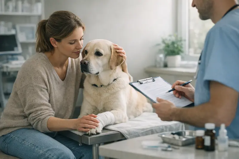 Hund beim Tierarzt mit Blick auf die Behandlungskosten