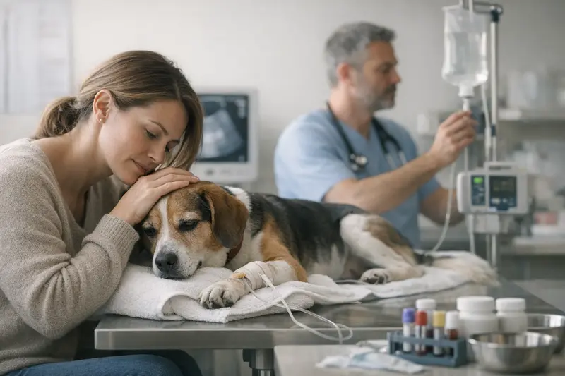 Tierarztkosten bei Magen-Darm-Problemen Hund beim Tierarzt zur Untersuchung von Magen-Darm-Problemen