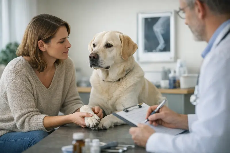 Wartezeiten und bestehende Befunde bei Hunden Hundebesitzerin informiert sich über Wartezeiten und bereits bekannte Befunde bei der Hundeversicherung.