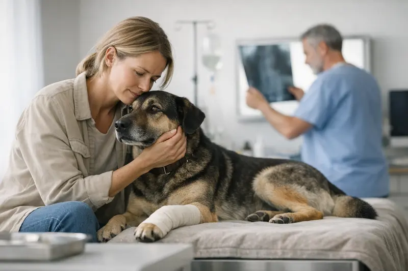Notdienst beim Tierarzt für Hunde Hund beim Tierarzt, der eine Notfallbehandlung erhält.