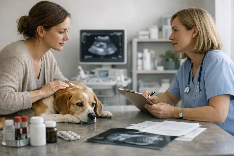 Tierarztkosten bei Reflux bei Hunden Hund beim Tierarzt, der wegen Reflux untersucht wird.