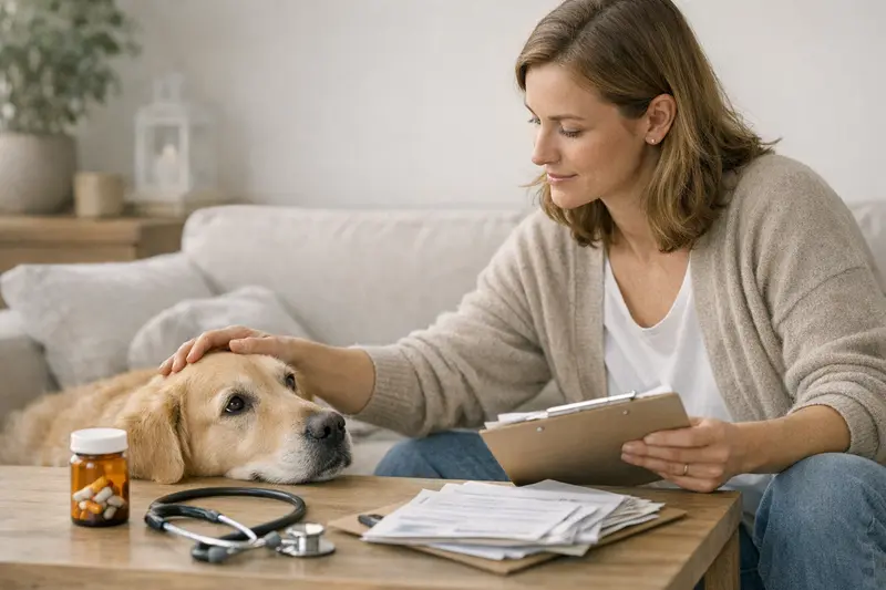 Tarifdetails Tierkrankenversicherung Hundehalter berät sich zu Tarifdetails einer Tierkrankenversicherung.