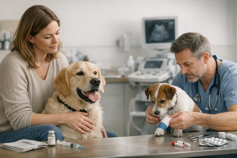 Tierarztkosten richtig planen für Hunde und Katzen Tierarzt untersucht Hund während einer Vorsorgeuntersuchung