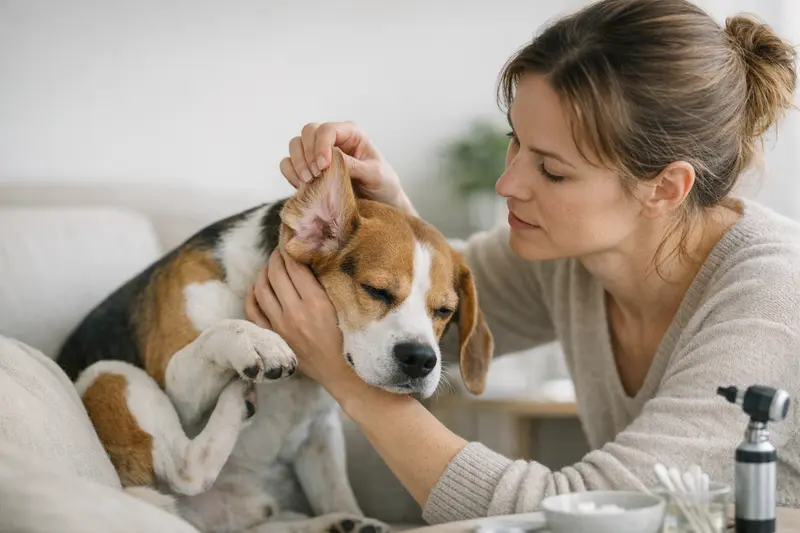 Hund mit gesundem Ohr Hund mit einem gesunden Ohr und aufmerksamem Blick