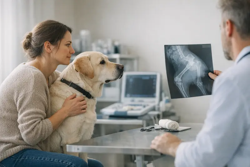 Hund beim Röntgen im Tierarztbesuch Ein Hund beim Tierarzt, der sich einem Röntgenverfahren unterzieht, um mögliche gesundheitliche Probleme abzuklären.