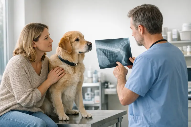Röntgenuntersuchung Hund – Versicherung und Kosten Ein Hund während einer Röntgenuntersuchung beim Tierarzt, was die Bedeutung der Versicherung für Tierarztkosten verdeutlicht.