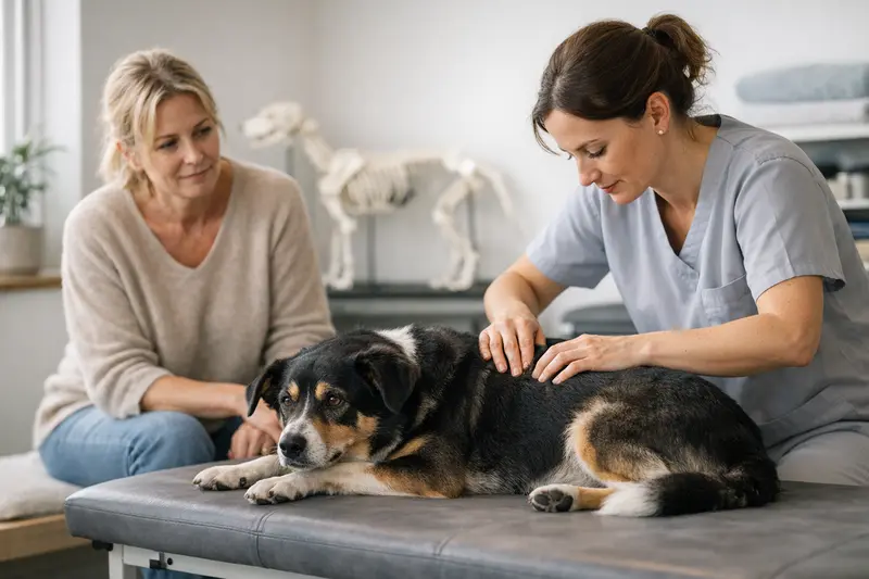 Physiotherapie für Hunde mit Rückenproblemen zur Unterstützung der Heilbehandlung.