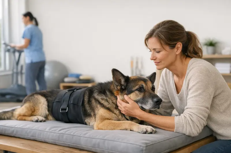 Hund mit Physiotherapie nach Rückenproblemen Hundephysiotherapie zur Unterstützung von Hunden mit Rückenproblemen