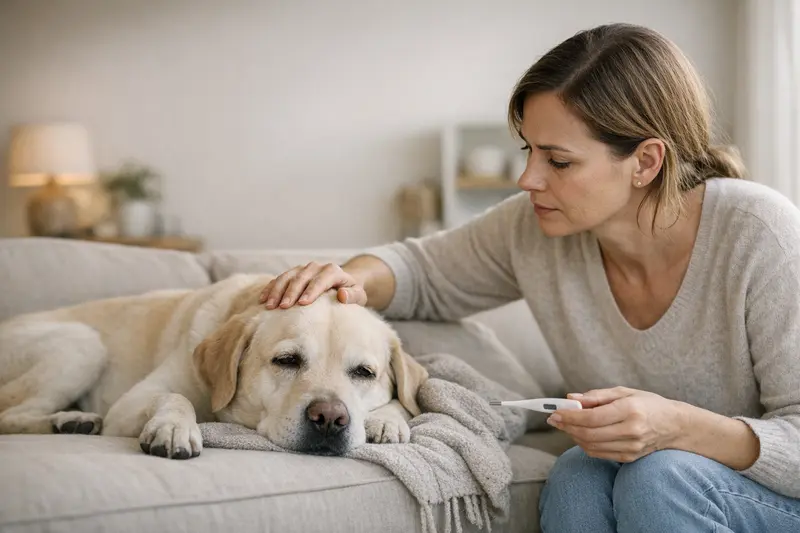 Hunde Schlafgesundheit Ein schlafender Hund auf einem bequemen Hundebett, symbolisiert die Bedeutung von ausreichend Schlaf für die Gesundheit von Hunden.