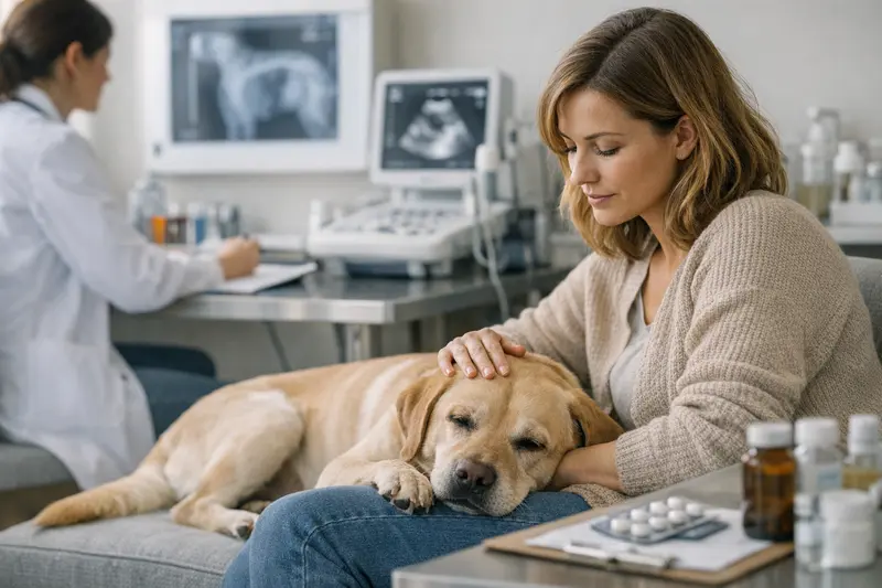 Tierarztkosten bei Schlafproblemen bei Hunden Hund, der beim Tierarzt untersucht wird, um Schlafprobleme und Unruhe zu klären.