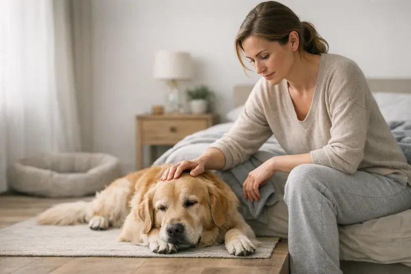 Hund schläft friedlich Ein entspannter Hund schläft friedlich auf einem weichen Hundebett.