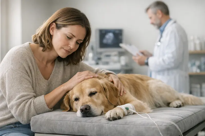 Hund mit gesundheitlichen Problemen Ein Hund mit trüben Blick, der einen Tierarzttermin für gesundheitliche Probleme benötigt.