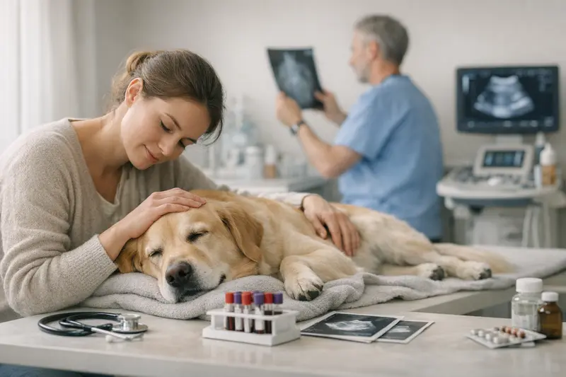 Tierarztkosten und Diagnostik für Hunde Hunde beim Tierarzt, die verschiedene diagnostische Untersuchungen durchlaufen.