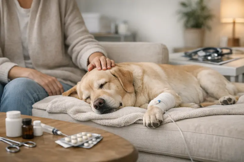OP-Schutz vs. Krankenabsicherung für Tiere Hundefoto beim Tierarzt zeigt den Unterschied zwischen OP-Schutz und Krankenabsicherung für Haustiere.