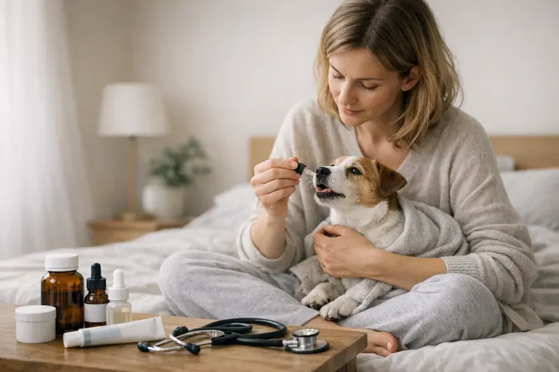 Ein Hund beim Tierarzt, der auf gesundheitliche Beschwerden untersucht wird.