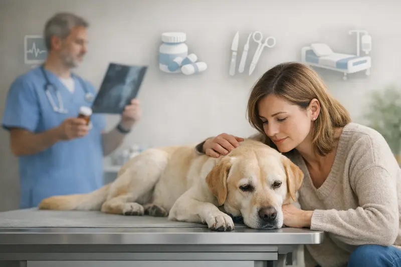 Wichtige Tarifpunkte beim Hundevergleich Hundehalter und Tierarzt besprechen wichtige Tarifpunkte für die Hundeversicherung.