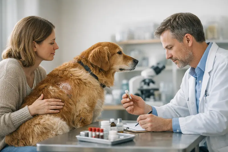 Hundehautprobleme Abklärung Kosten Gesunder Hund beim Tierarzt mit besonderem Fokus auf Hautuntersuchung