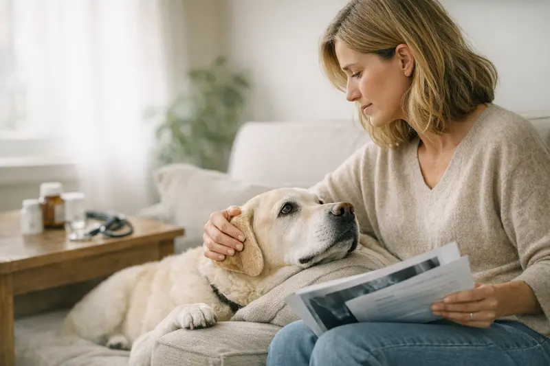 Ein Hund beim Tierarzt für eine Untersuchung wegen Vorerkrankungen