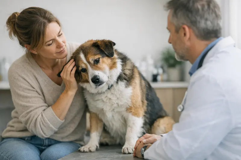Hund mit Schwindelproblemen Hund mit Schwindelproblemen, möglicherweise durch Ohrentzündungen verursacht.