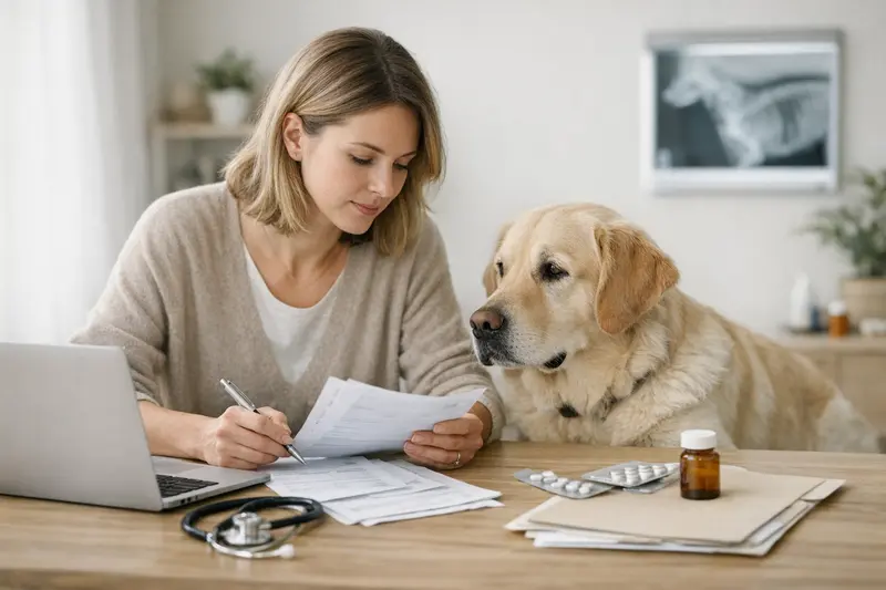 Hund Tierarzt Untersuchung Tarifvergleich Ein Hund wird beim Tierarzt untersucht, um die besten Tarifoptionen für eine Krankenversicherung zu finden.