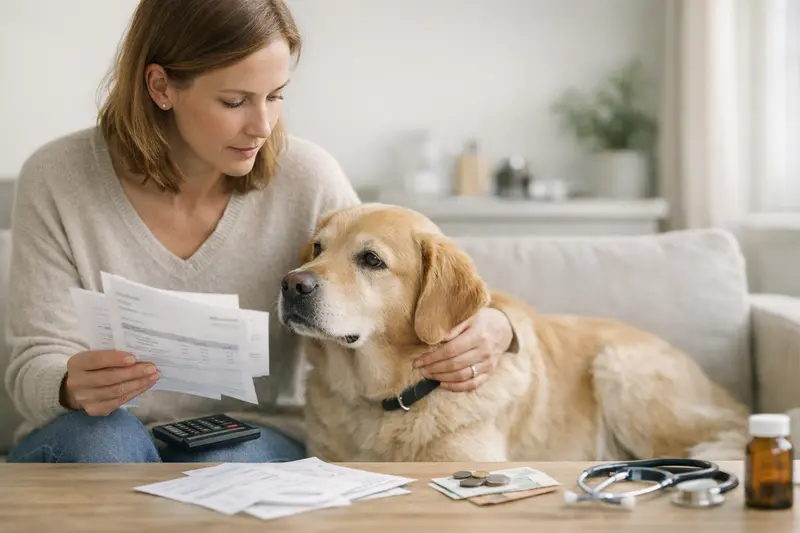 Ein Hund beim Tierarzt, der eine Untersuchung erhält, um die Kosten der Tierarztbesuche zu erklären.