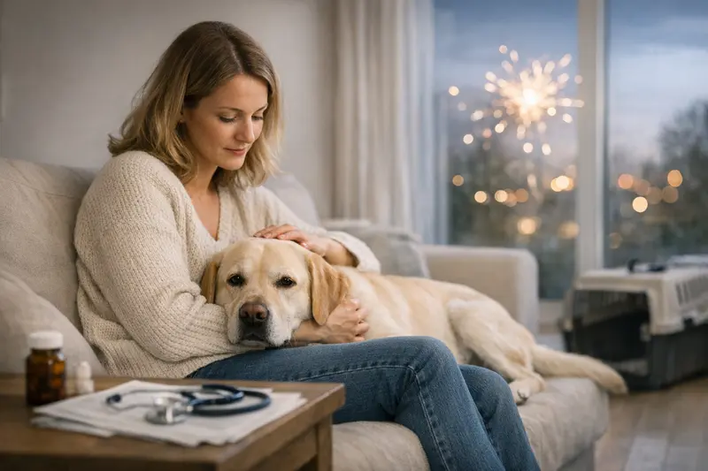 Hund beim Tierarzt - Gesundheitsvorsorge vor Silvester Ein gesunder Hund beim Tierarzt, der aufmerksam auf seine Gesundheit untersucht wird.
