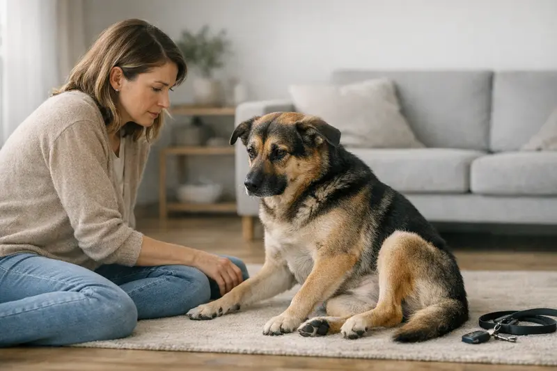 Ungewöhnliche Sitzhaltung beim Hund Ein Hund sitzt in einer ungewohnten Position und sieht dabei sichtlich unwohl aus.