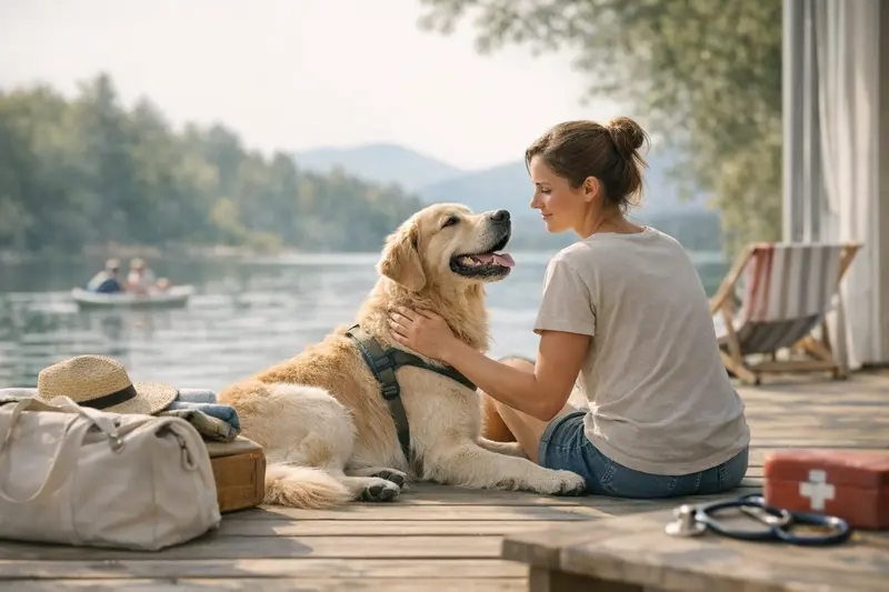 Ein Hundebesitzer beim Tierarzt zeigt die Wichtigkeit von Wartezeiten in der Hundekrankenversicherung.