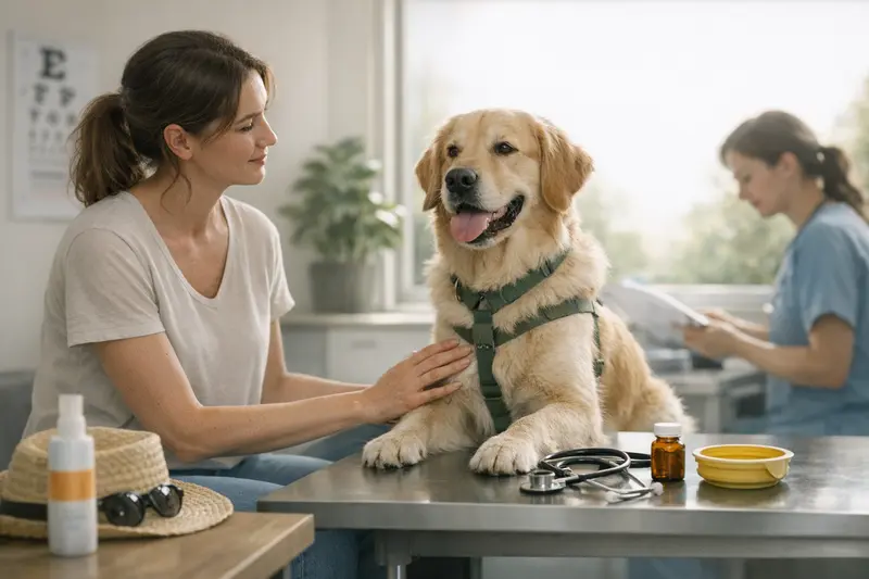 Ein gesunder Hund beim Tierarzt zur Vorsorgeuntersuchung.